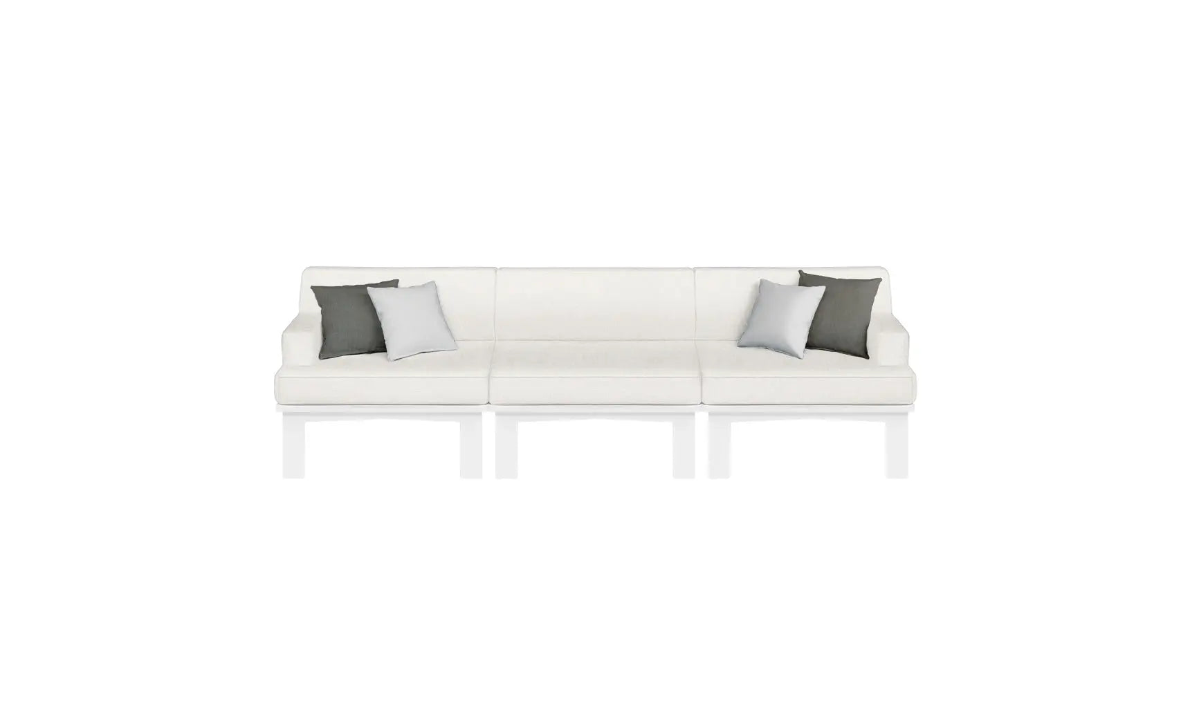 Mainstay sectional sofa in beige fabric with three cushion pieces and curved armrests