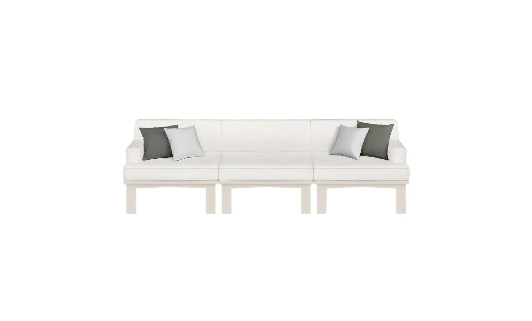 Mainstay sectional sofa in beige fabric with three cushion pieces and curved armrests.