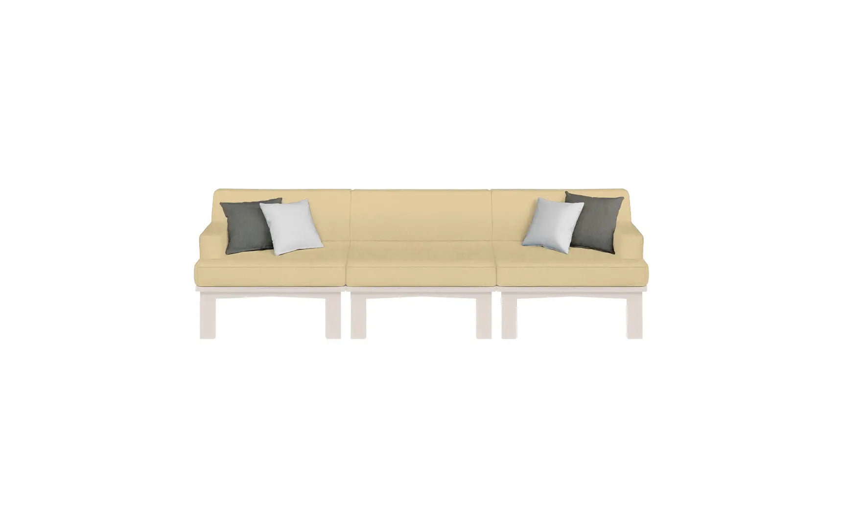 Mainstay sectional sofa in beige fabric with three cushion pieces and curved armrests