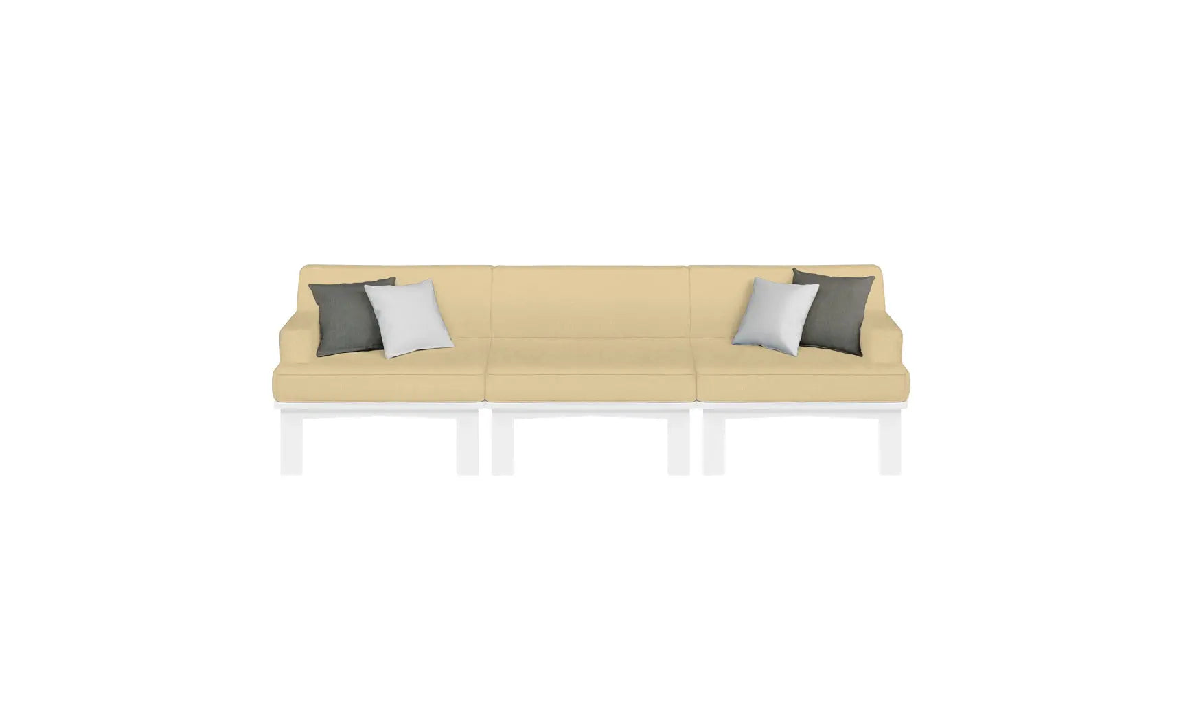 Mainstay sectional sofa in beige fabric with three cushion pieces and curved armrests.