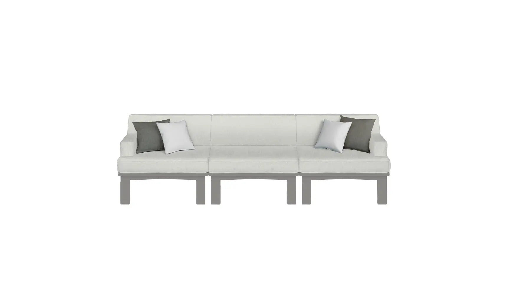 Mainstay sectional sofa in beige fabric with three cushion pieces and curved armrests