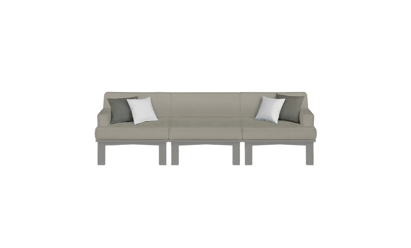 Mainstay sectional sofa in beige fabric with three cushion pieces and curved armrests