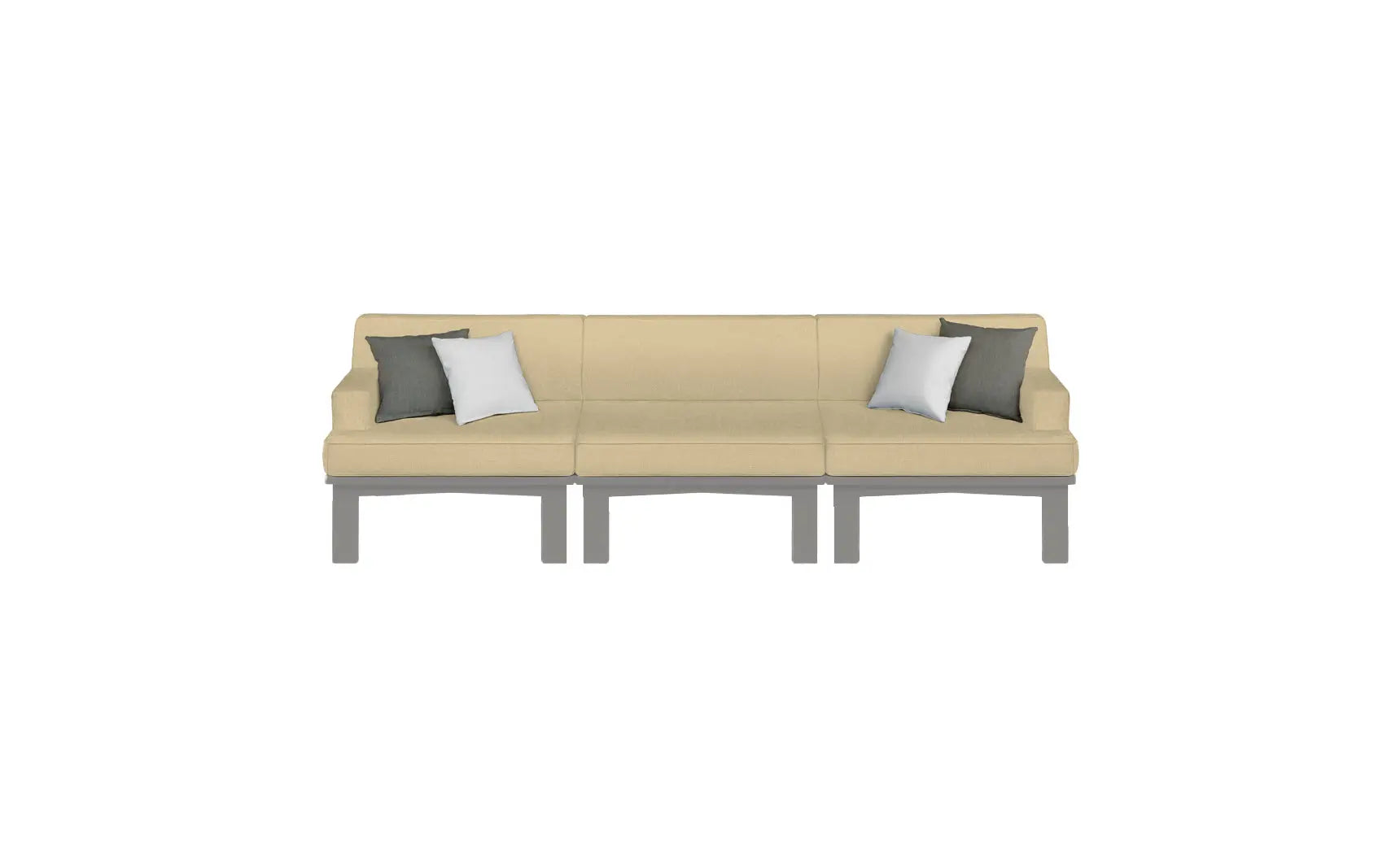 Mainstay sectional sofa in beige fabric with three cushion pieces and curved armrests.