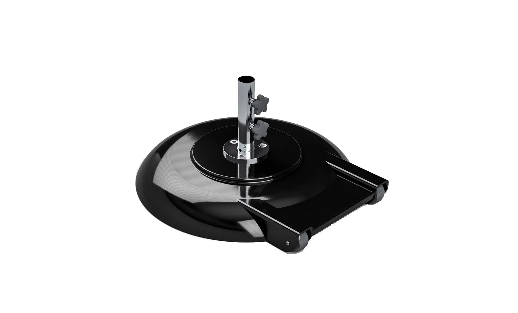 Aluminum umbrella base with four legs and a black finish