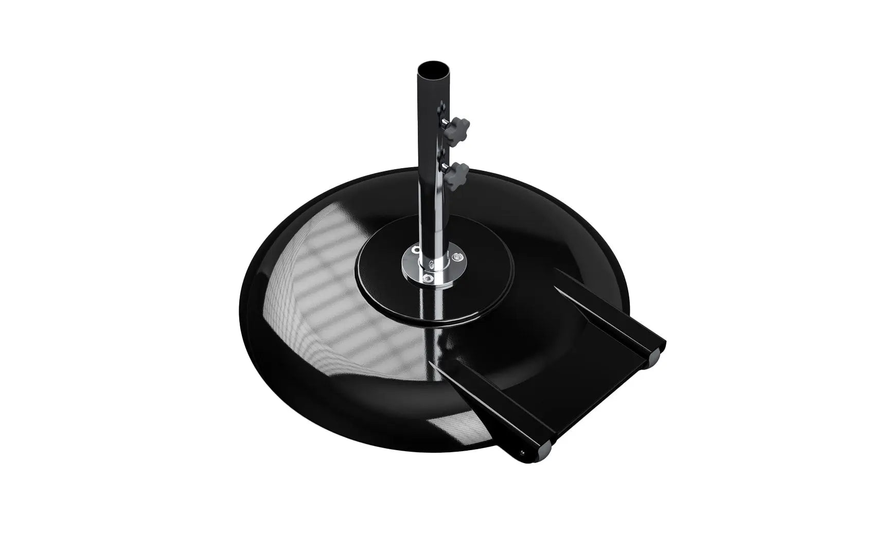 Aluminum umbrella base with four legs and a black finish