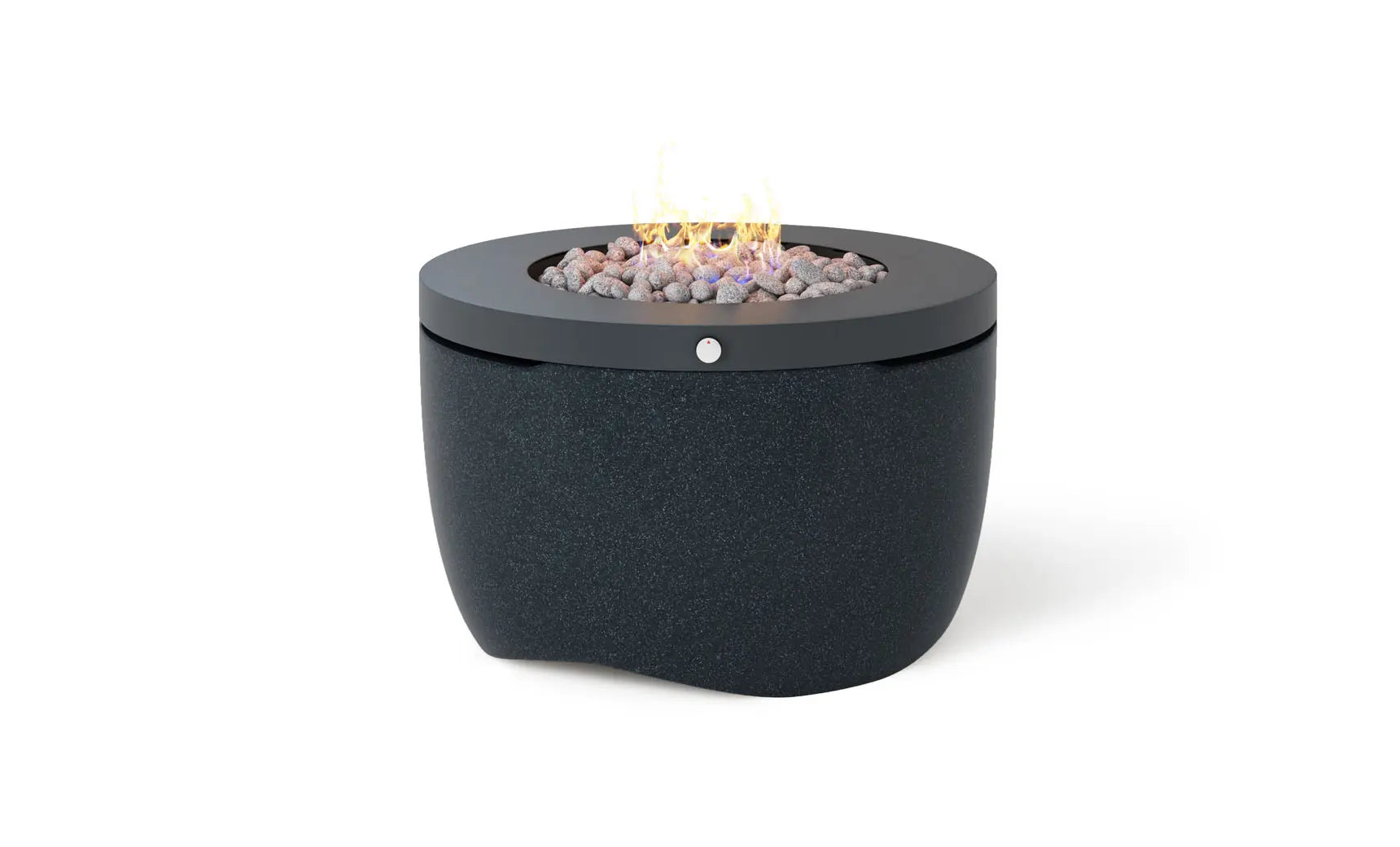 Halo firepit with gray stone surround and blue flame feature