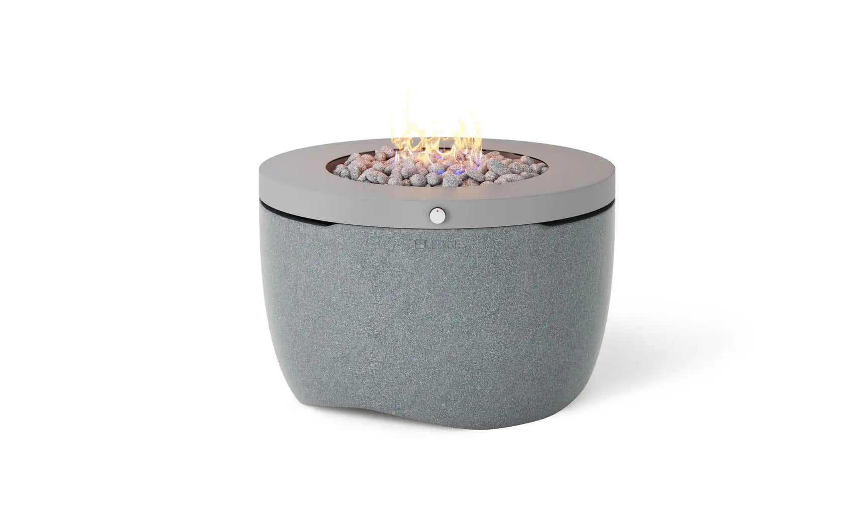Halo firepit with gray stone surround and blue flame feature
