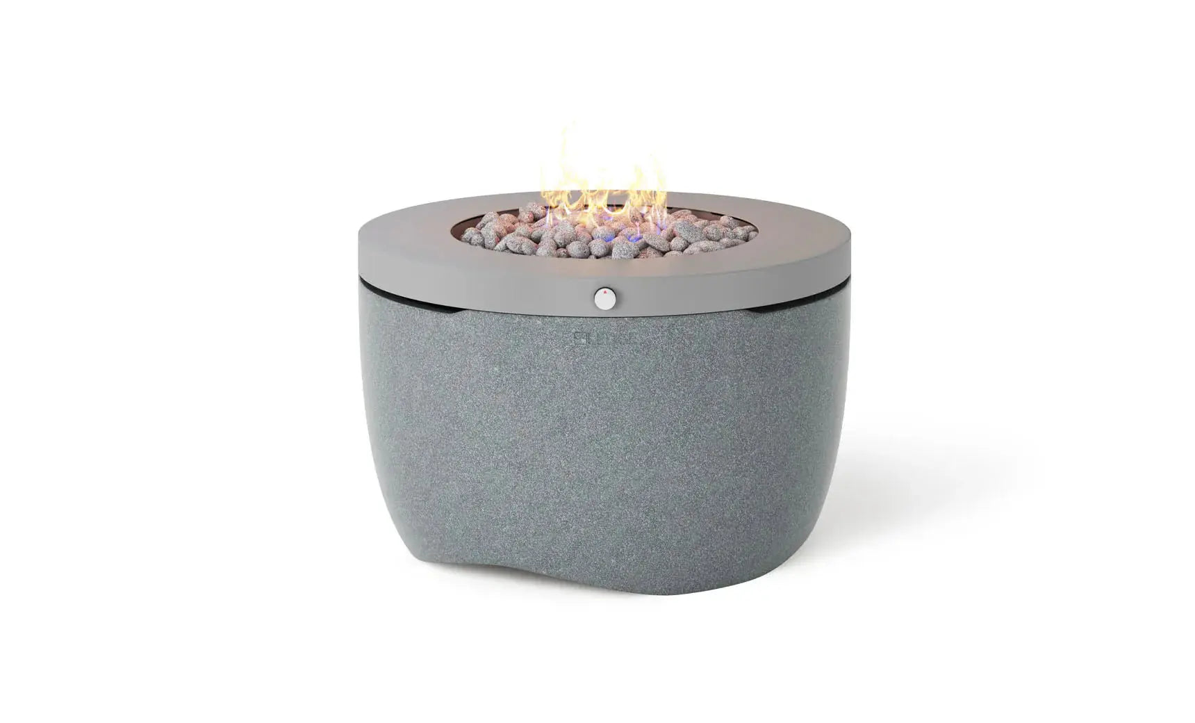 Halo firepit with a sleek black rim and glass bowl containing wood logs.