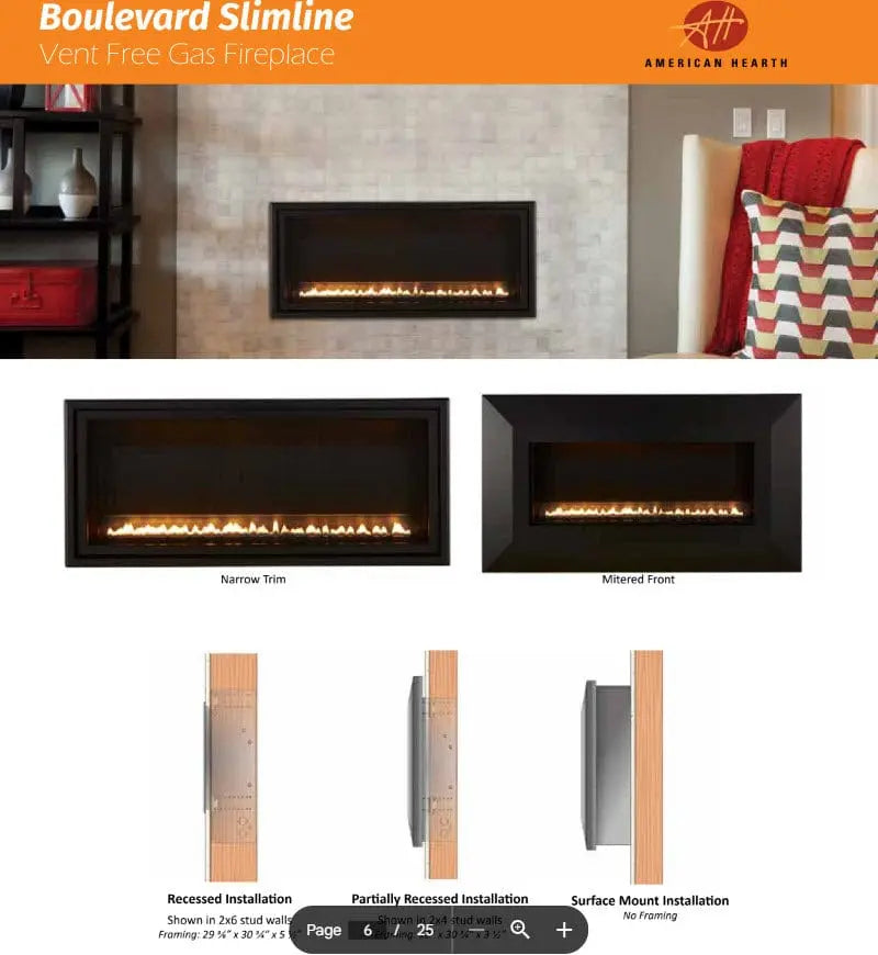 Empire 30" Boulevard Slimline Vent-Free Linear Gas Fireplace