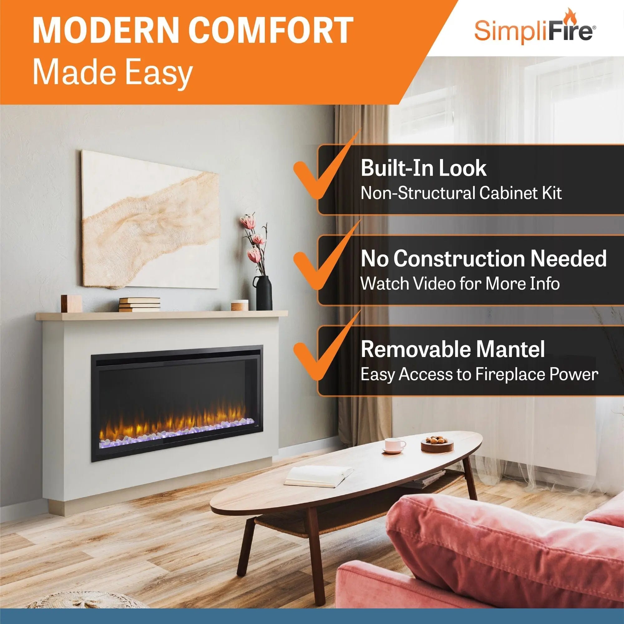 SimpliFire Boyd Ready-to-Finish Electric Fireplace Mantel Package