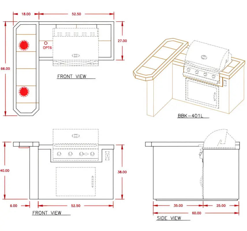 Cal Flame Maui Q 4 Ft L-Shaped BBQ Grill Island | Model: BBK401 | AQVINA World - Aqvina LLC