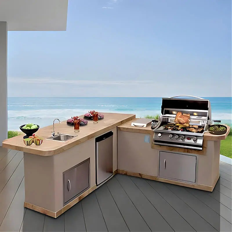 Cal Flame Carmel Q Platinum Series BBQ Island with P4 Grill Bundle | Model: BBK-870 | AQVINA World - Aqvina LLC