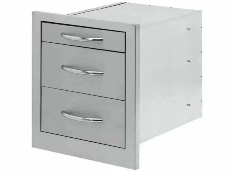Cal Flame triple access drawers in stainless steel, perfect for outdoor kitchen organization