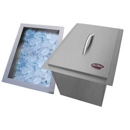 Stainless steel ice bucket by Cal Flame, perfect for outdoor kitchens