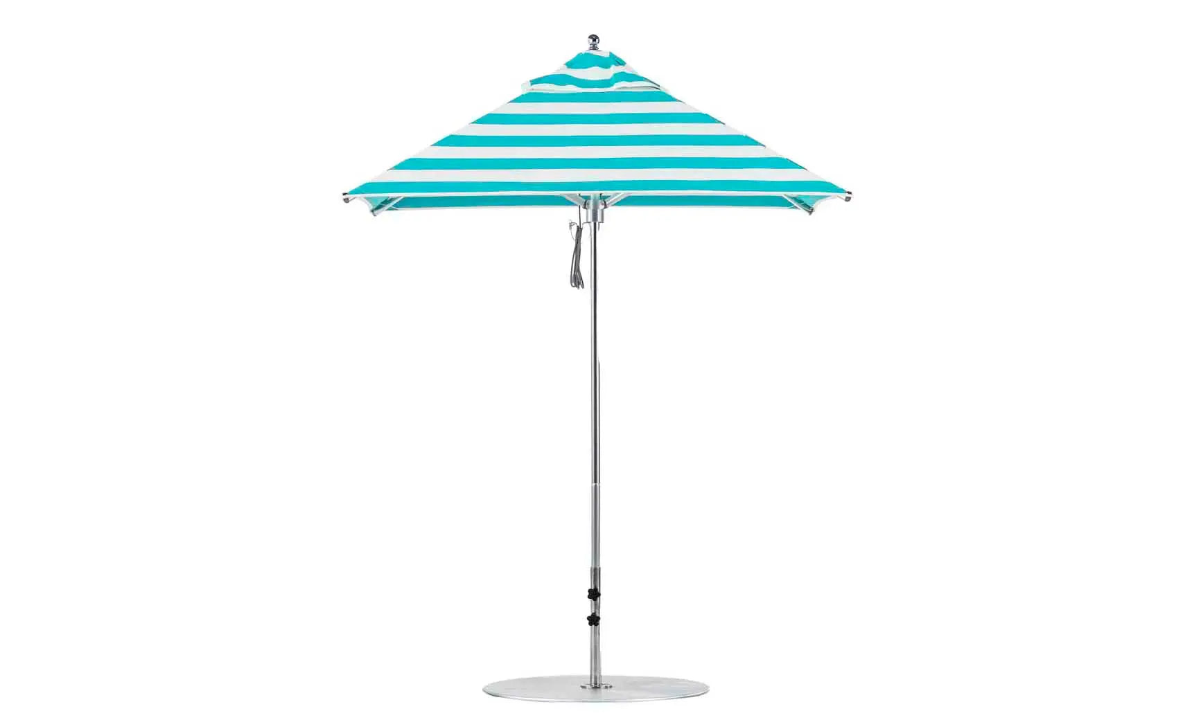 6.5-foot square Pulley Premier umbrella with clear canopy and silver frame ribs.