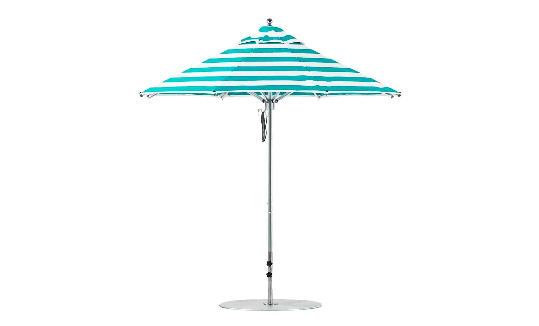 7.5-foot octagonal Premier Umbrella with a blue canopy and wooden frame