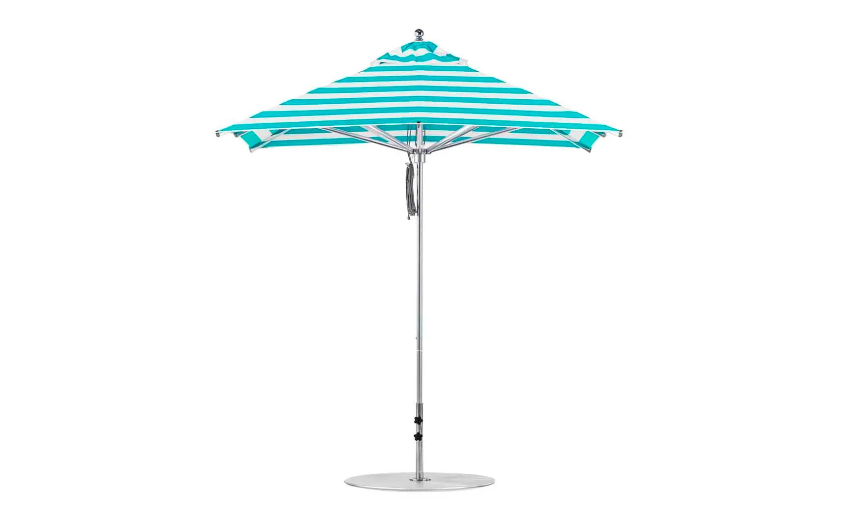 7.5-foot Square Pulley Premier umbrella in vibrant red with clear ribs and silver hardware