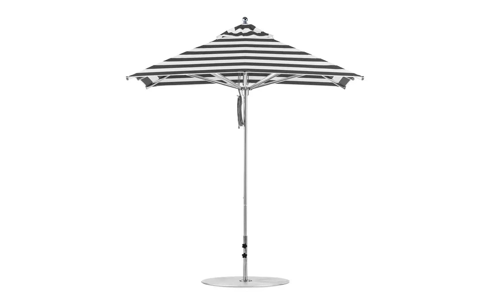 7.5-foot Square Pulley Premier umbrella in vibrant red with clear ribs and silver hardware