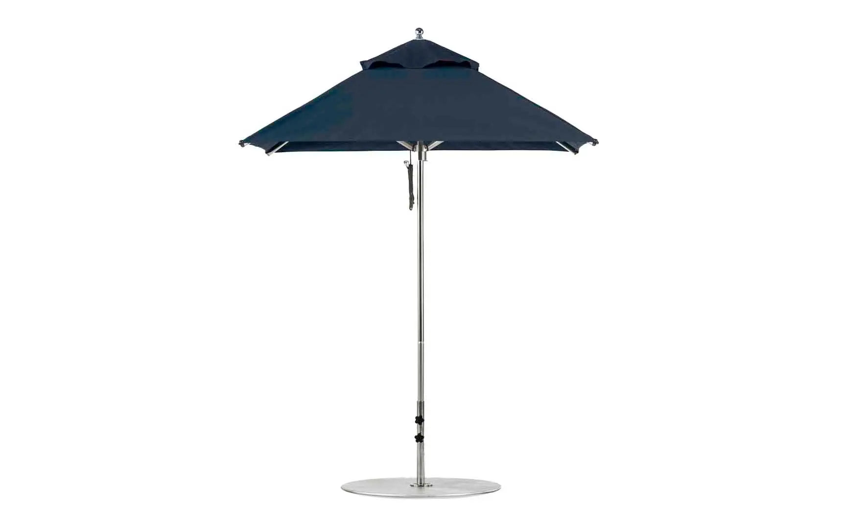 6.5-foot square Pulley Premier umbrella with clear canopy and silver frame ribs.