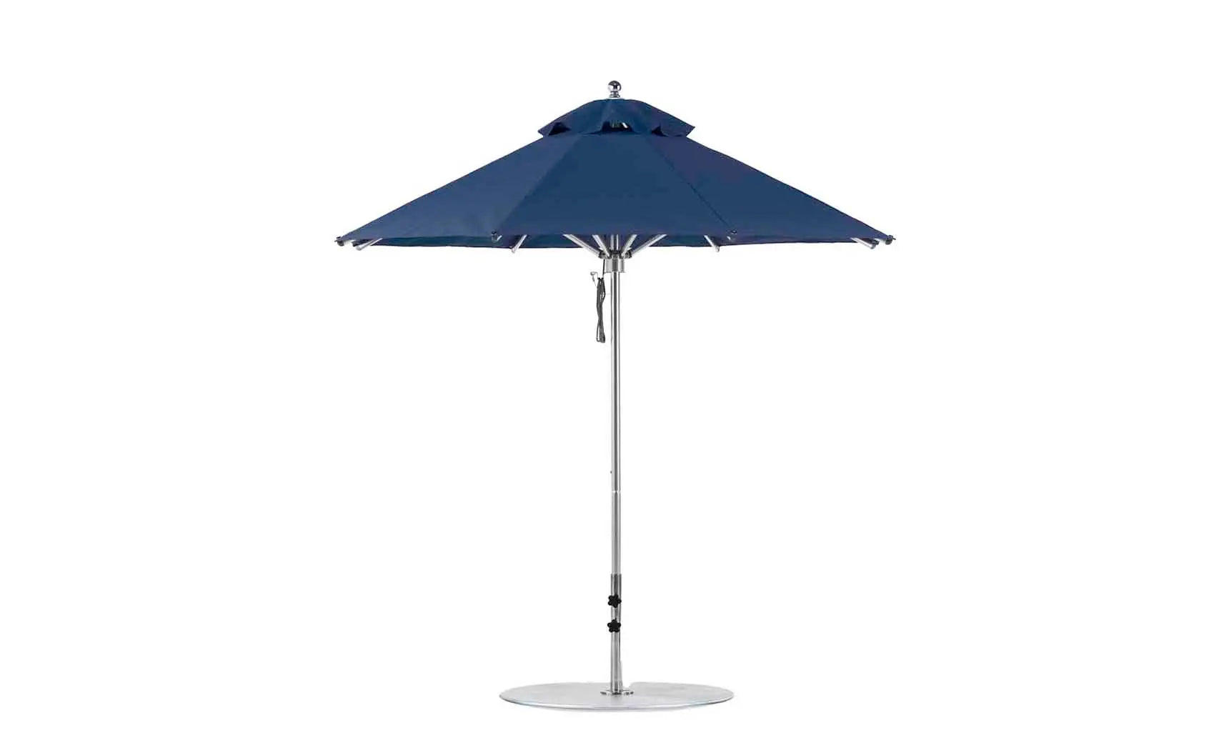 7.5-foot octagonal Premier Umbrella with blue canopy and wooden frame