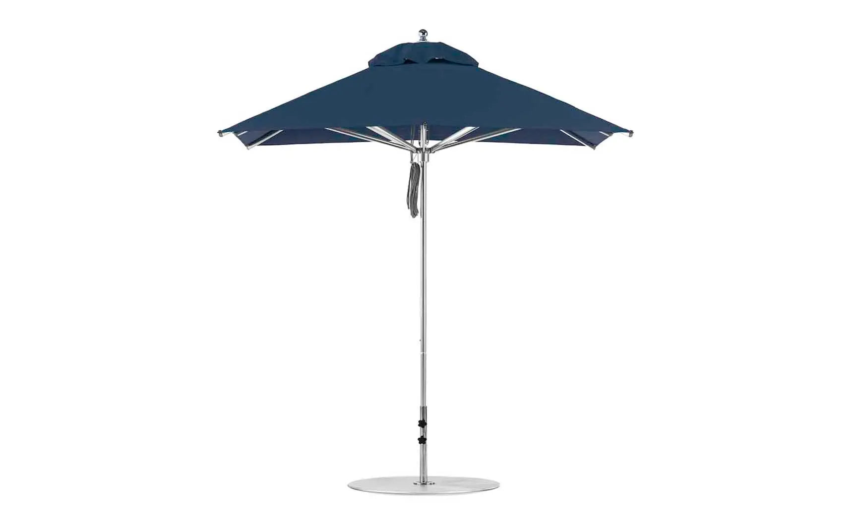 7.5-foot Square Pulley Premier umbrella in vibrant red with clear ribs and silver hardware