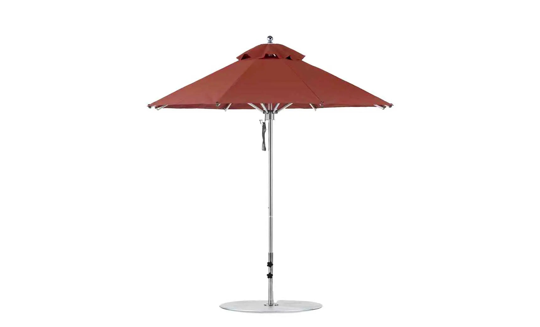 7.5-foot octagonal Premier Umbrella with a blue canopy and wooden frame