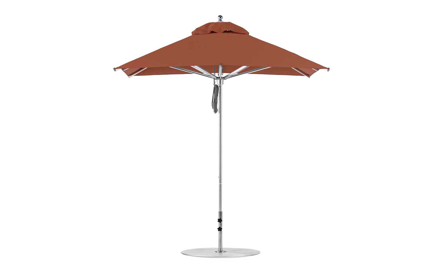 7.5-foot Square Pulley Premier umbrella with clear canopy and wooden frame