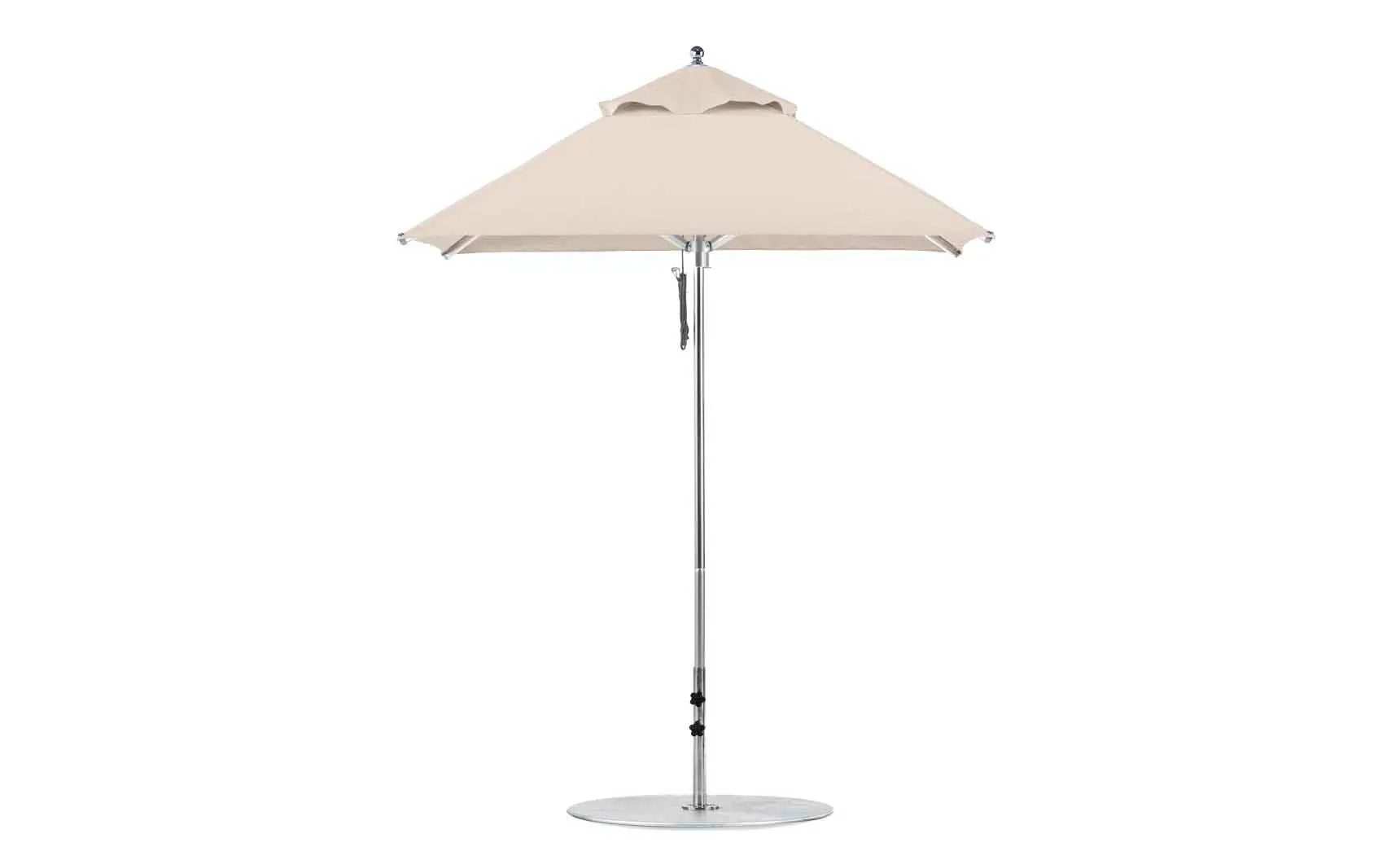6.5-foot square Pulley Premier umbrella with a black canopy and silver frame.