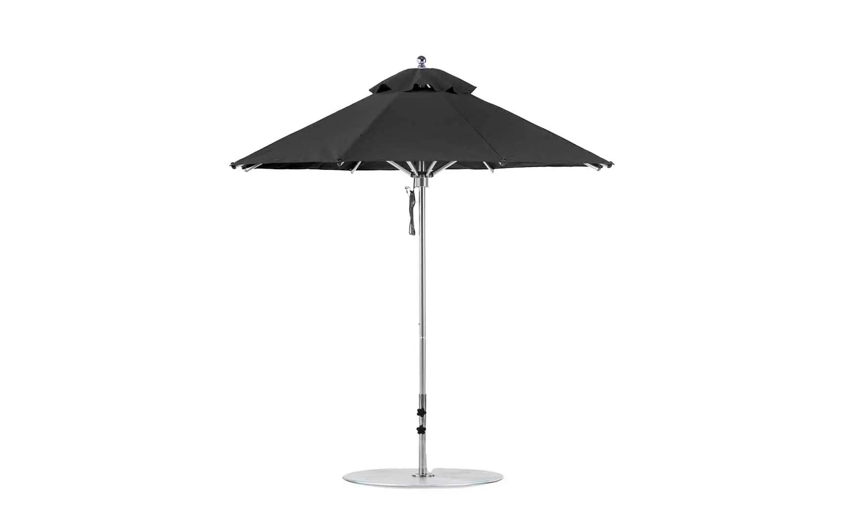 7.5-foot octagonal Premier Umbrella with a blue canopy and wooden frame