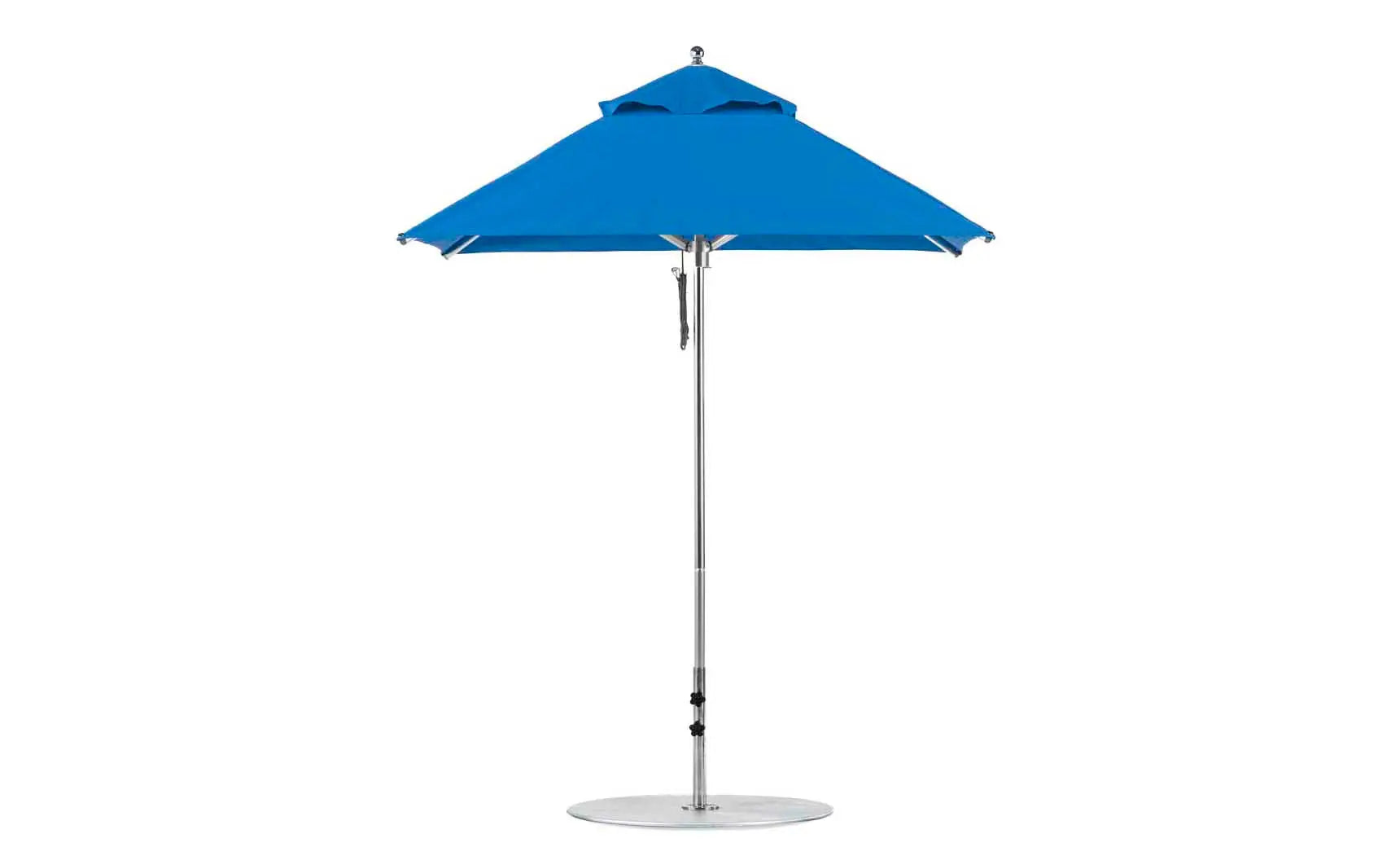 6.5-foot square Pulley Premier umbrella with clear canopy and silver frame ribs.