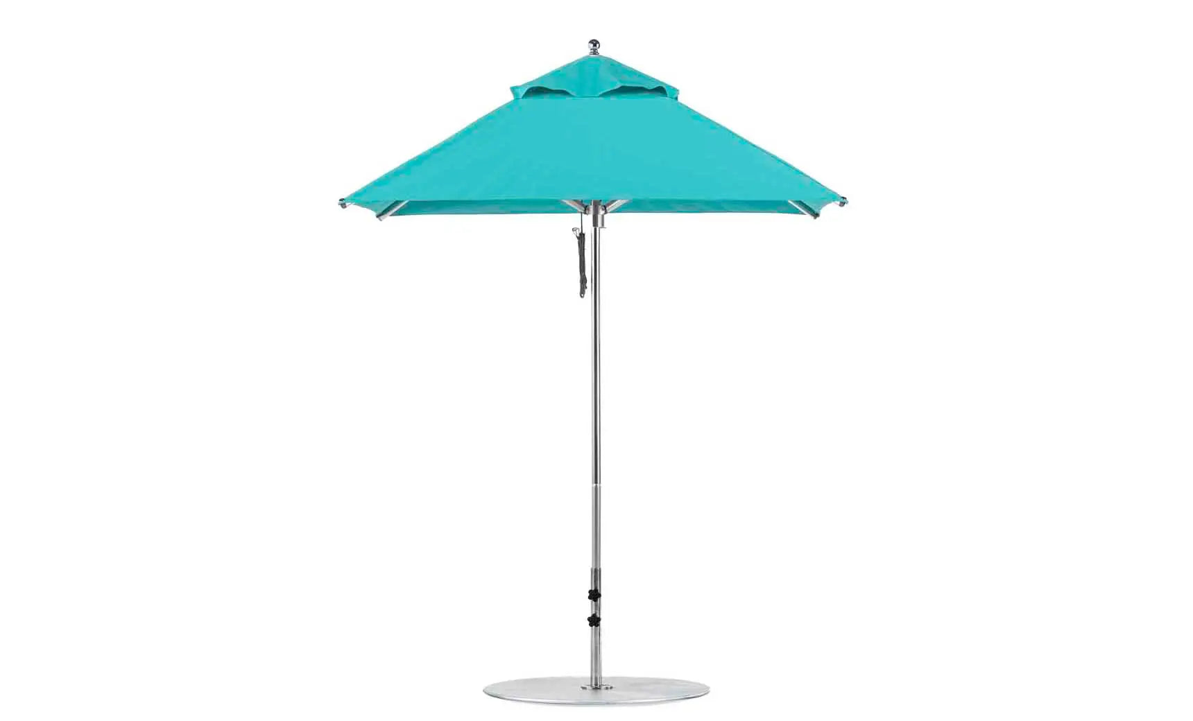 6.5-foot square Pulley Premier umbrella with clear canopy and silver frame ribs.