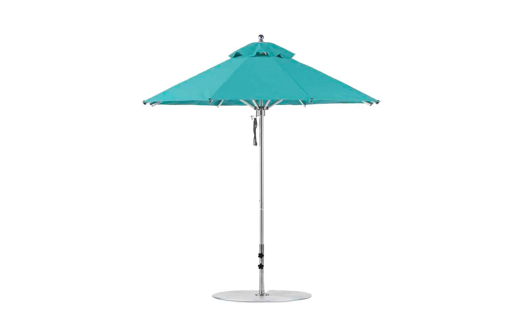 7.5-foot octagonal Premier Umbrella with a blue canopy and wooden frame