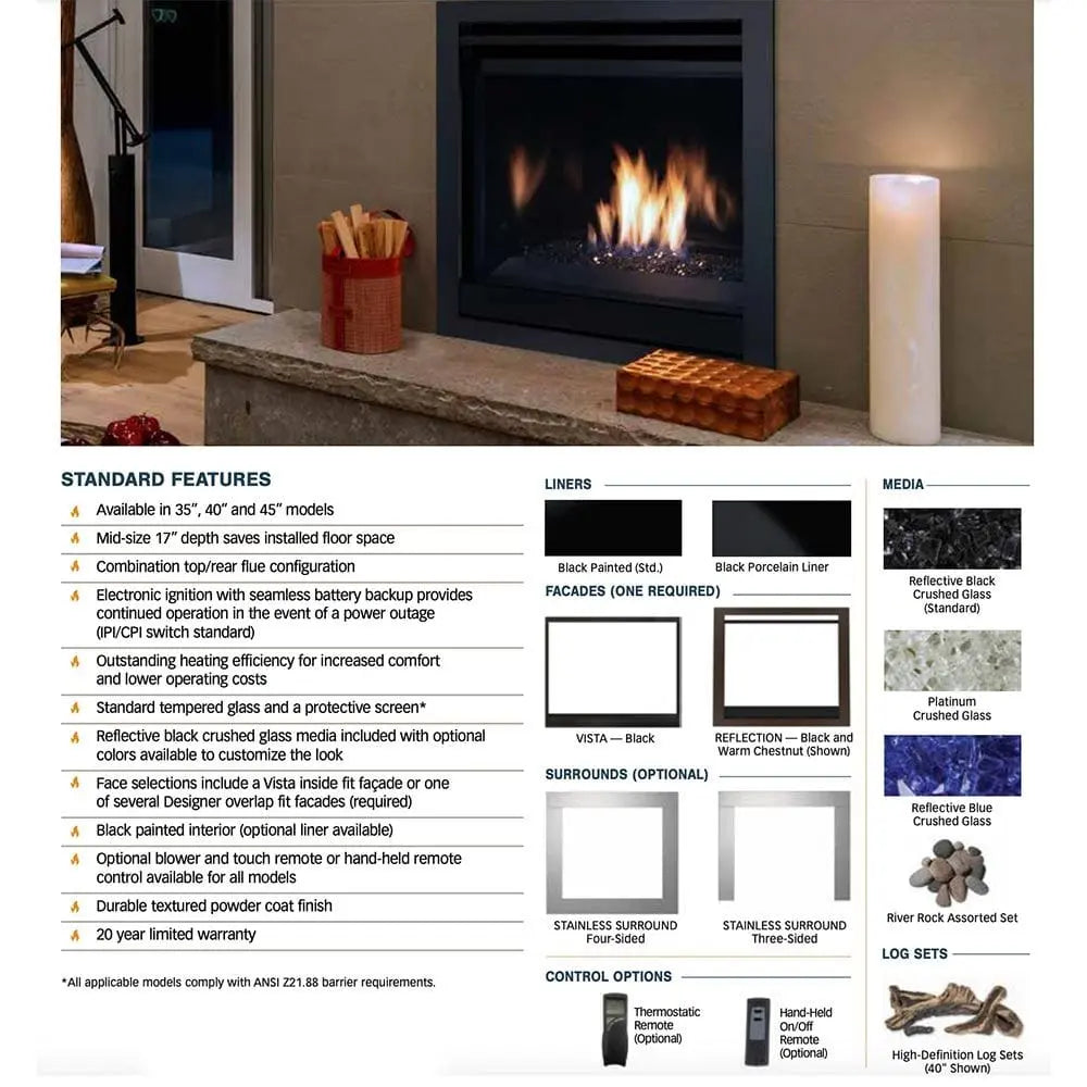 Superior 45-Inch DRC3045 Contemporary Electronic Ignition Direct Vent Gas Fireplace with Crushed Glass Media