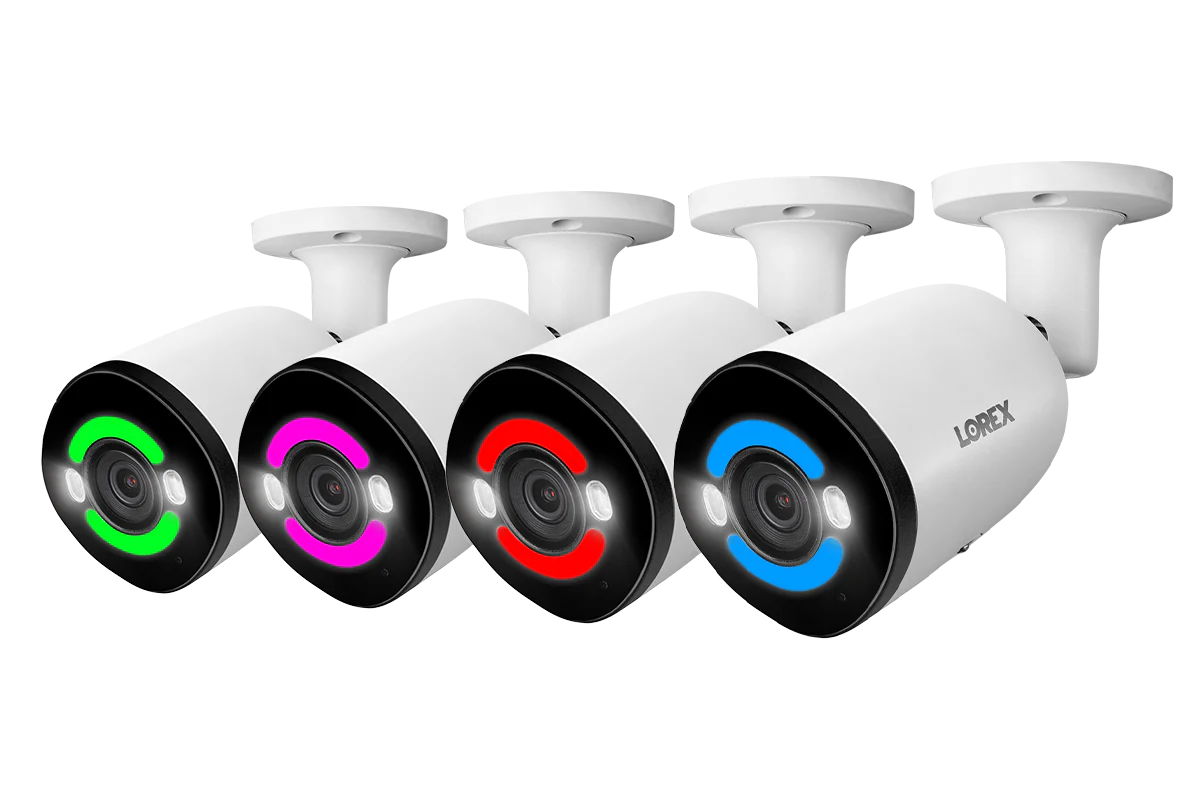 Lorex 4K+ 12MP IP Wired Bullet Security Camera with Smart Security Lighting - 4-Pack