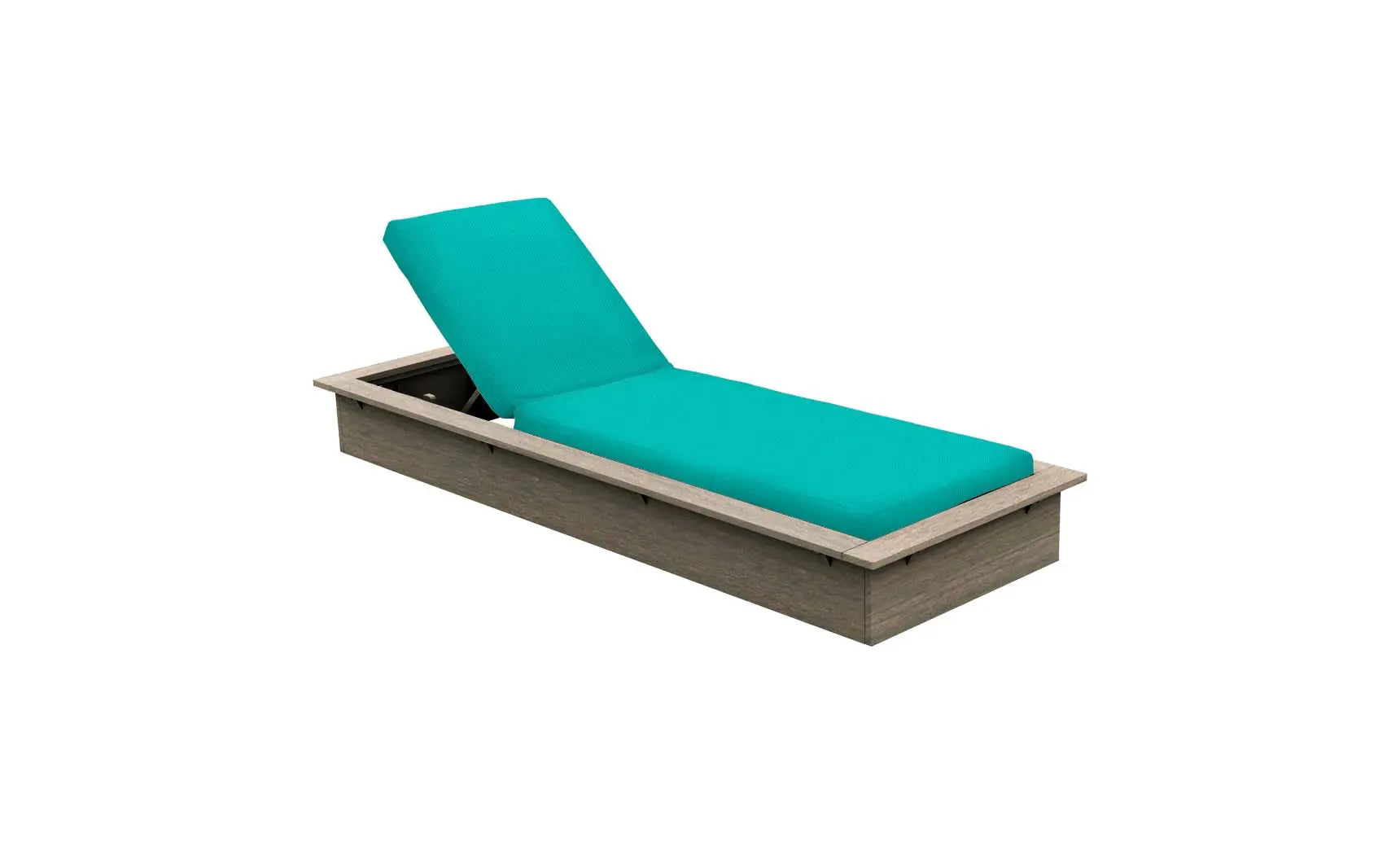 Echo Design chaise lounge in modern gray fabric with wooden frame and armrests.