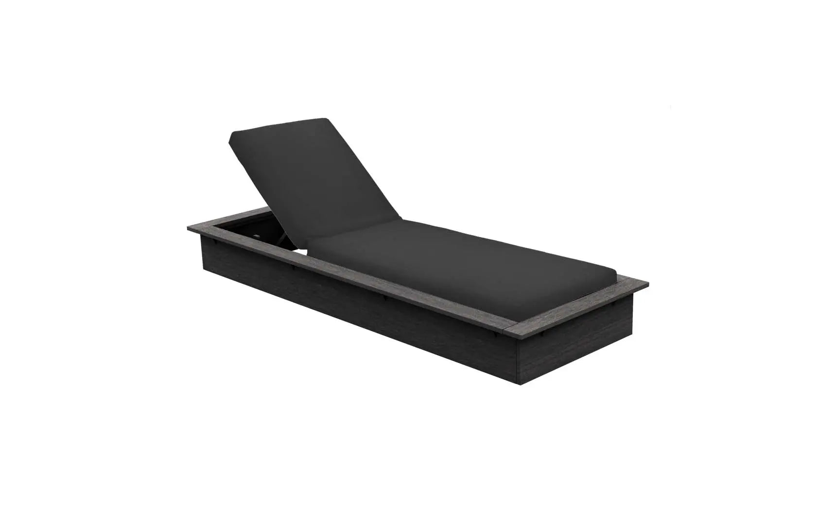 Echo Chaise lounge chair in gray fabric with wooden frame and curved backrest