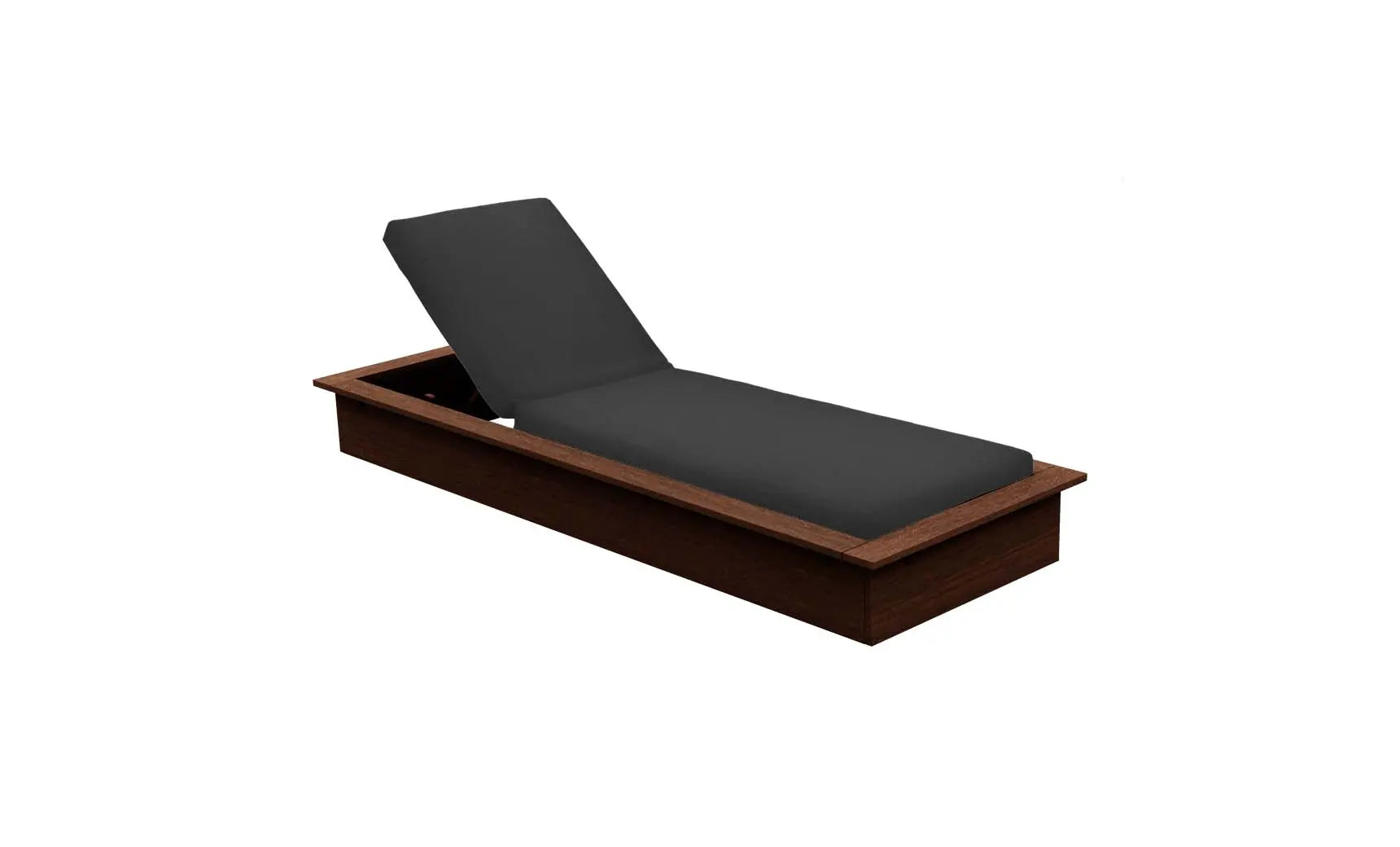 Echo Chaise lounge chair in gray fabric with wooden legs and curved backrest