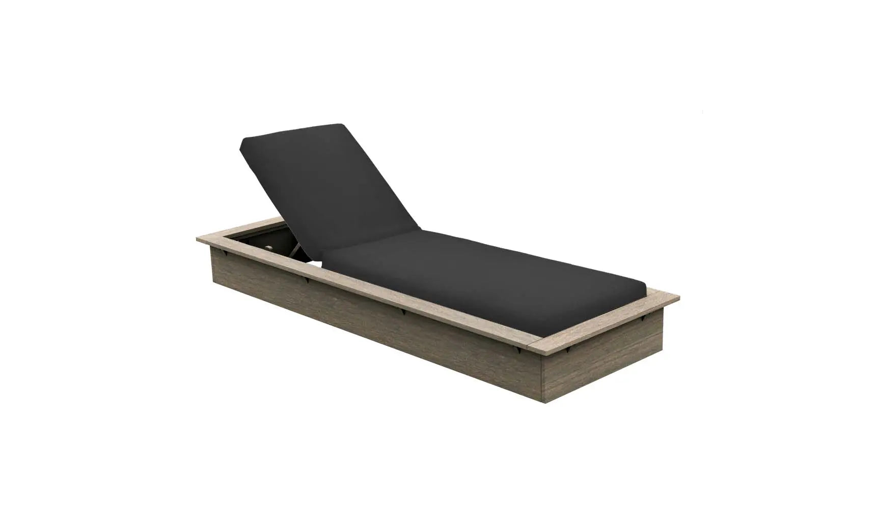 Echo Chaise lounge chair in gray fabric with wooden frame and armrests