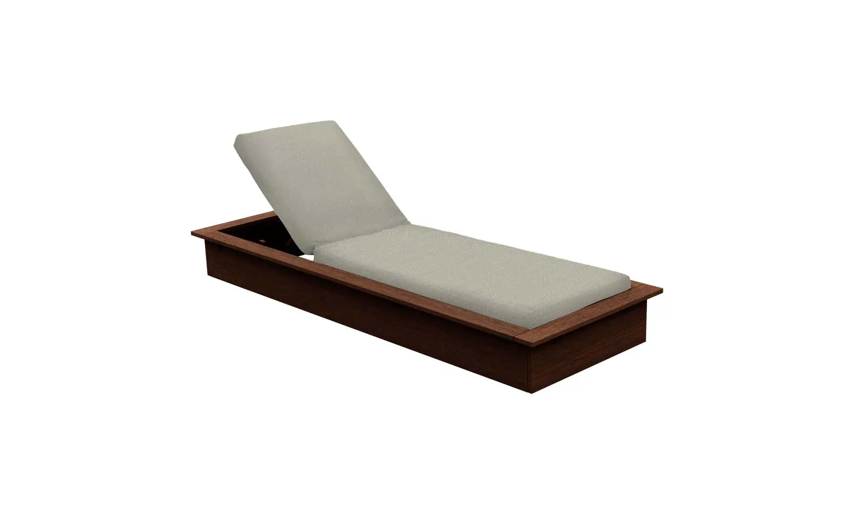 Echo Chaise lounge chair in gray fabric with wooden frame and curved backrest