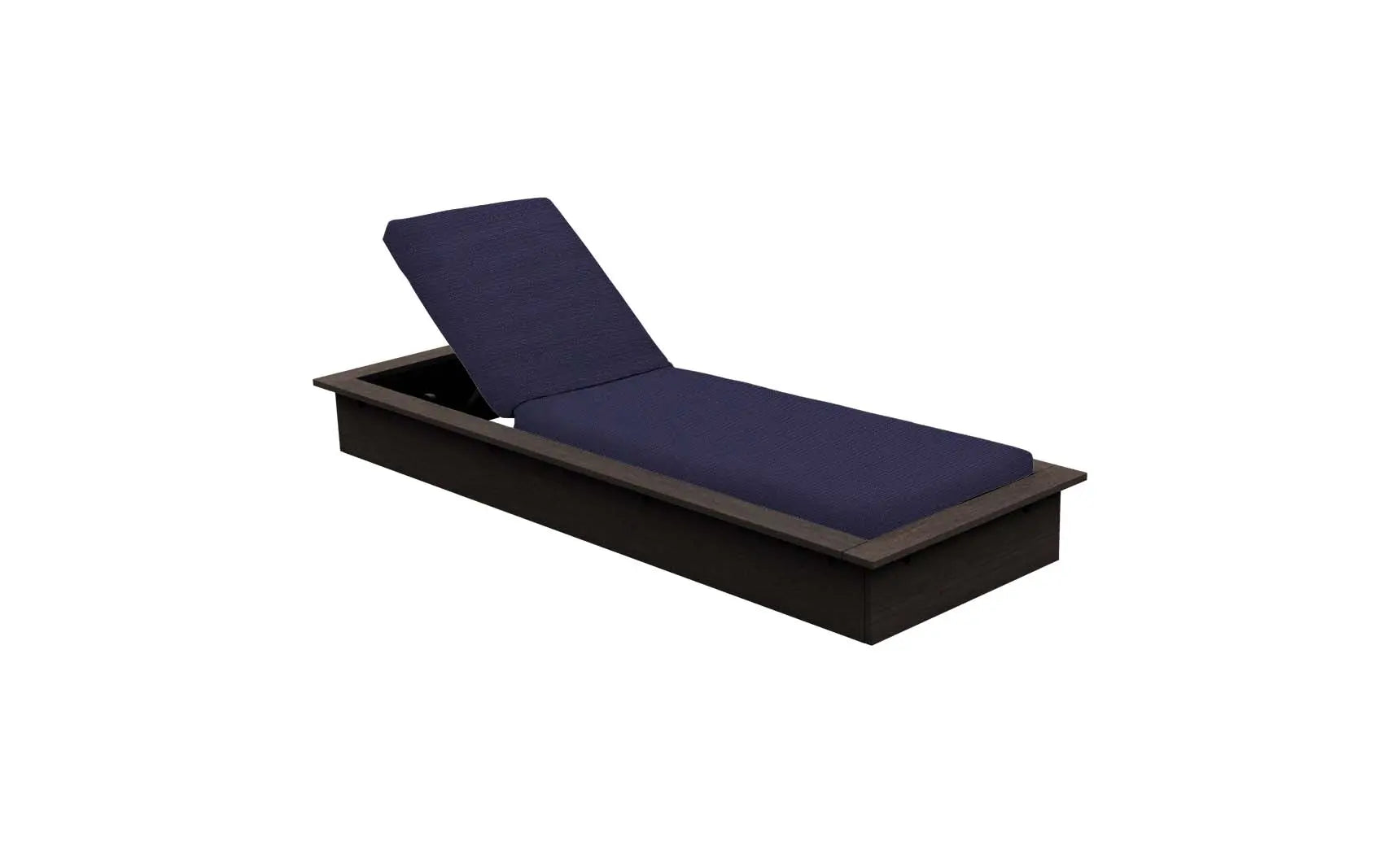 Echo Chaise lounge chair in gray fabric with wooden frame and curved backrest