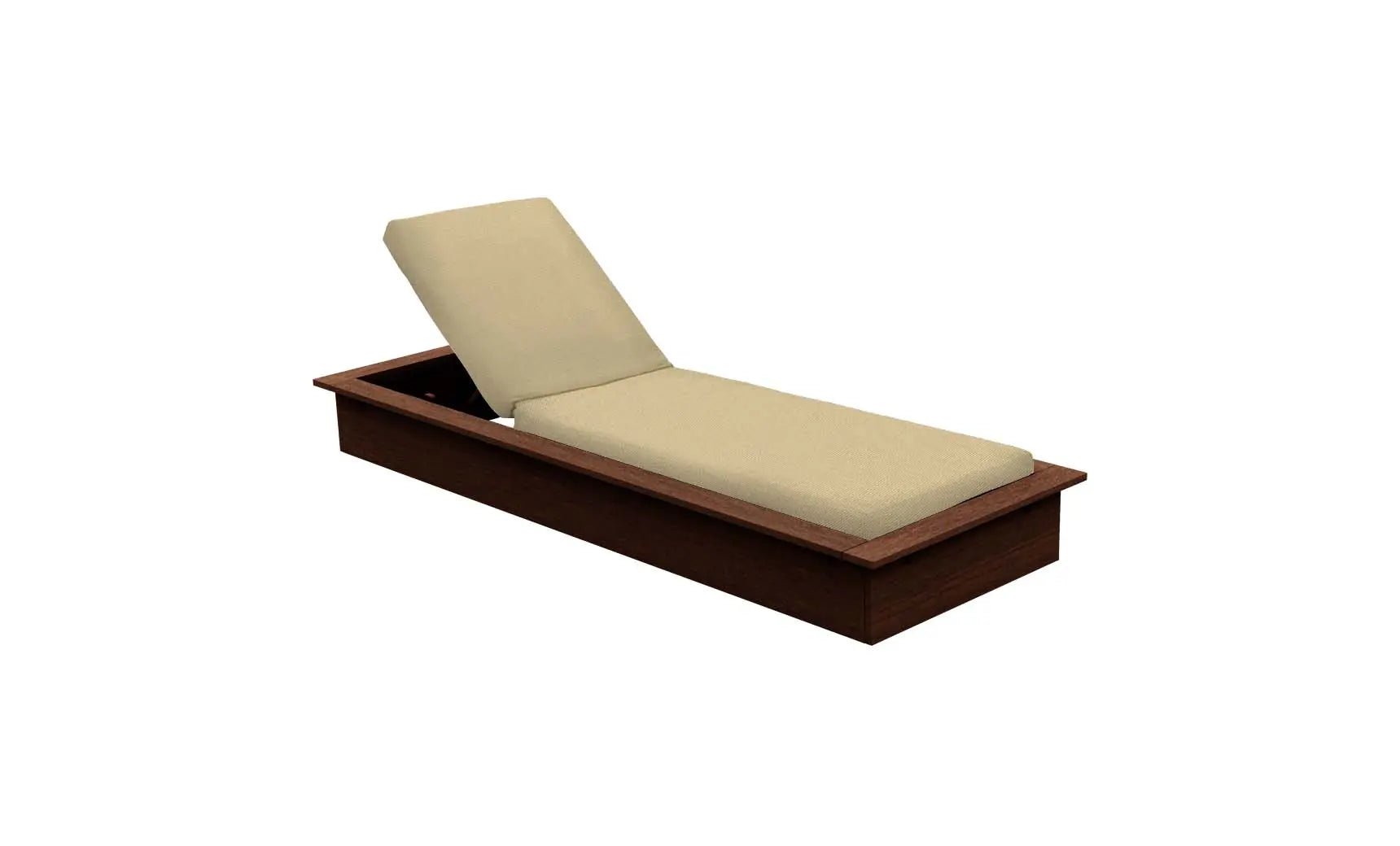 Echo Chaise lounge chair in gray fabric with wooden frame and curved backrest