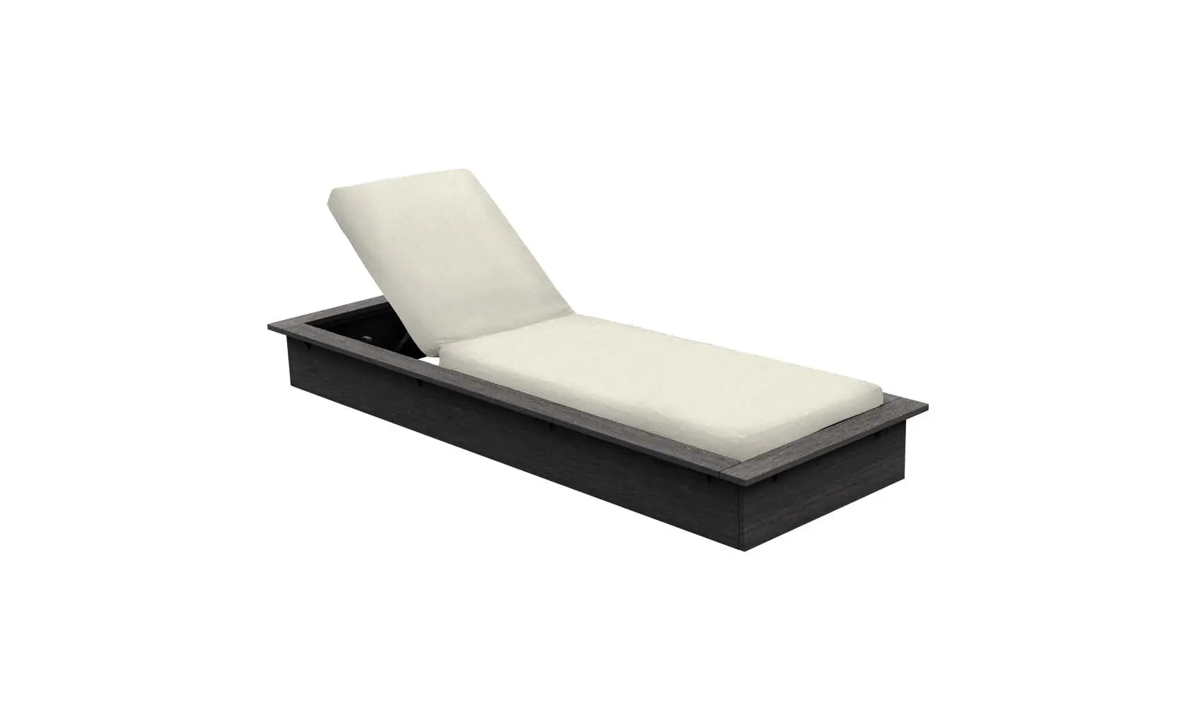 Echo Chaise lounge chair in gray fabric with wooden frame and curved backrest