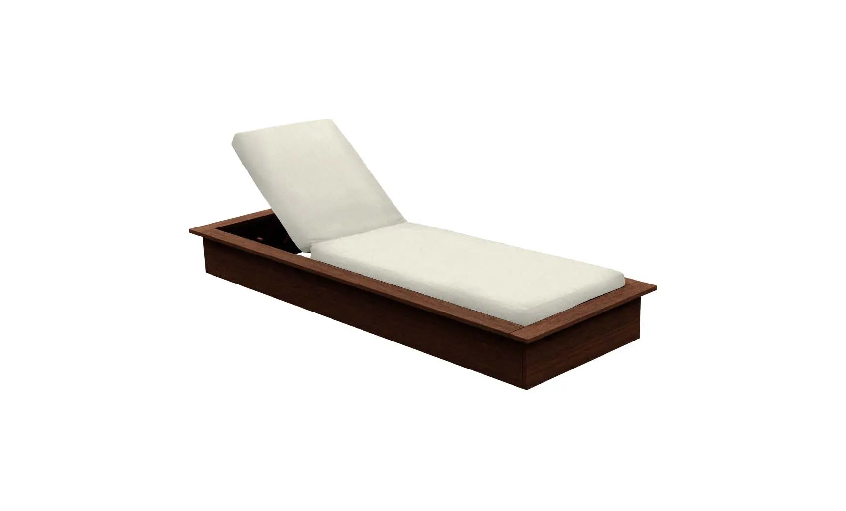 Echo Chaise lounge chair in gray fabric with wooden frame and curved backrest