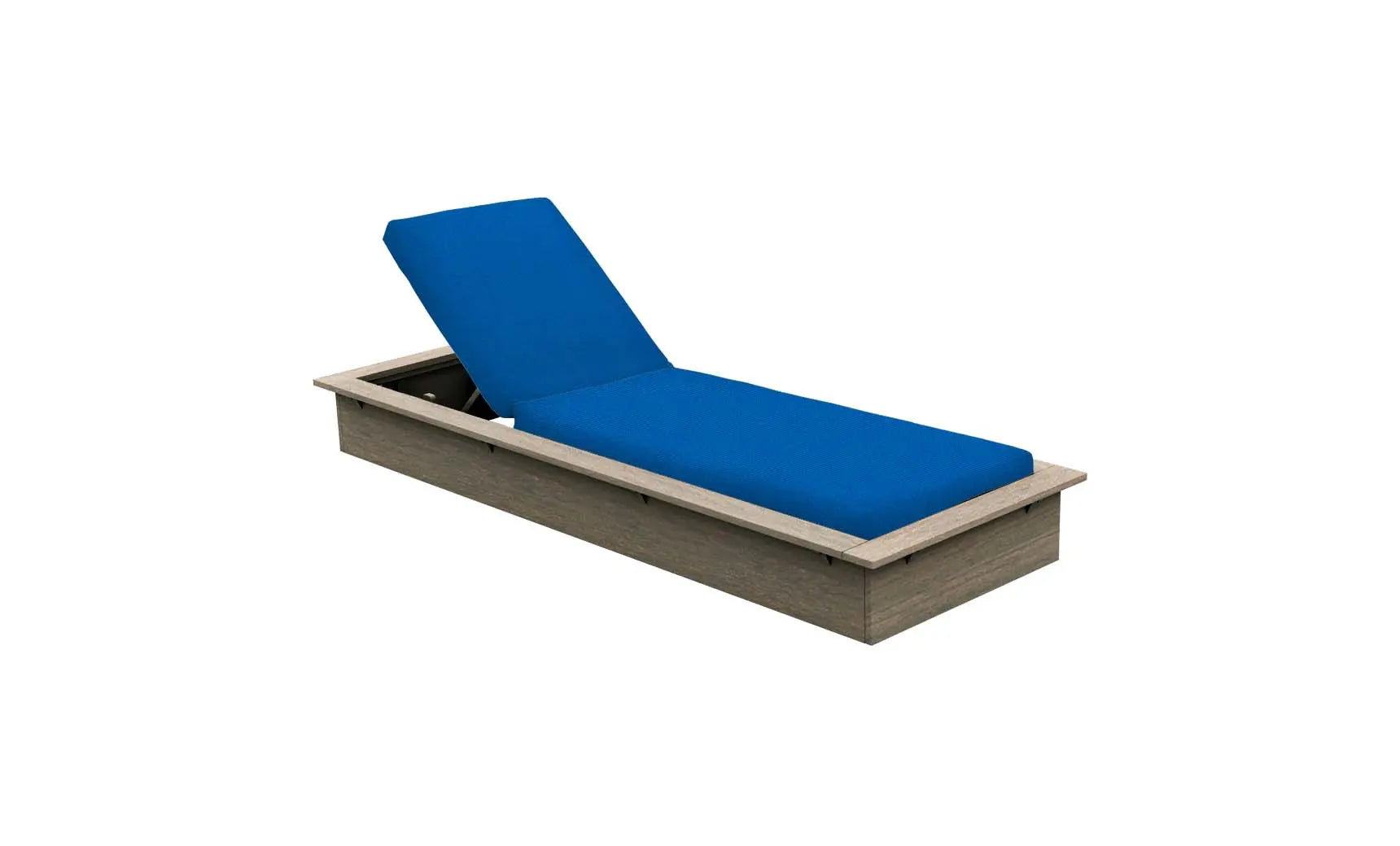 Echo Chaise lounge chair in gray fabric with wooden frame and curved backrest