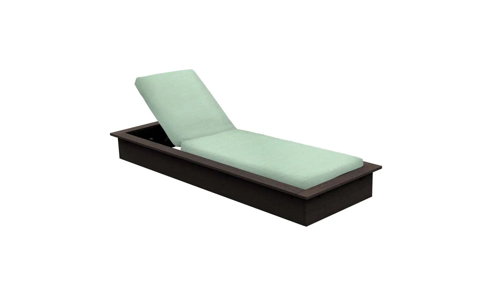 Echo Chaise lounge chair in gray fabric with wooden legs and curved backrest