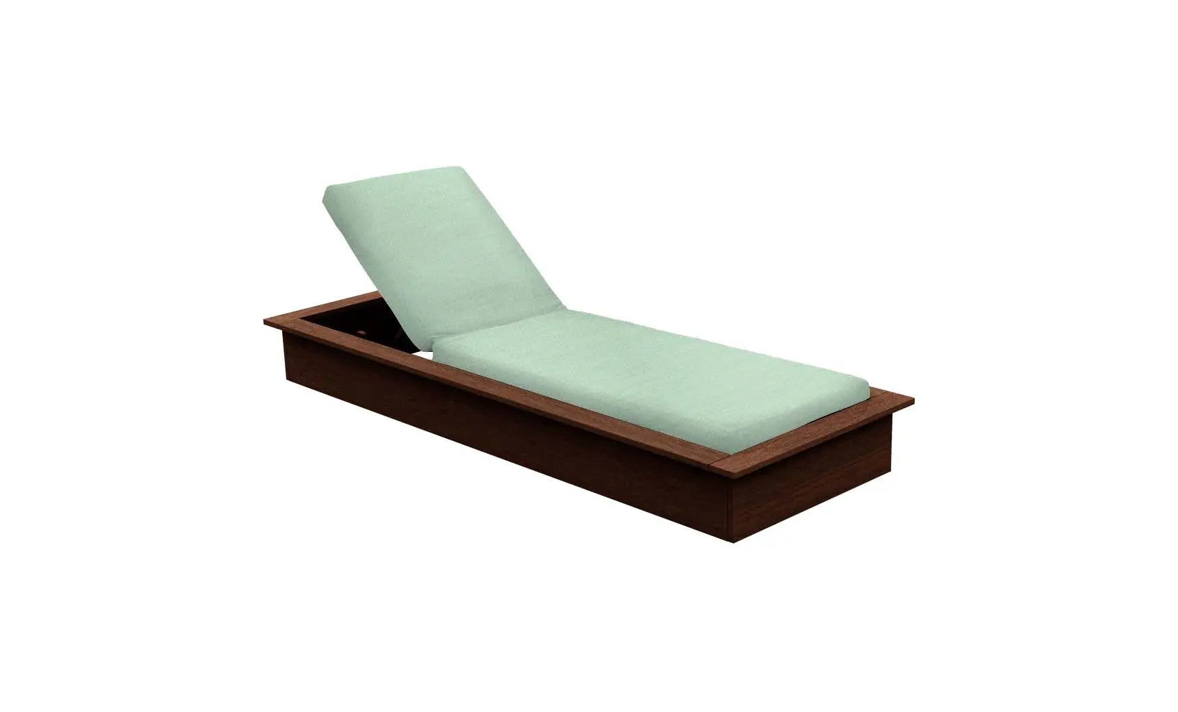 Echo Chaise lounge chair in gray fabric with wooden legs and curved backrest.