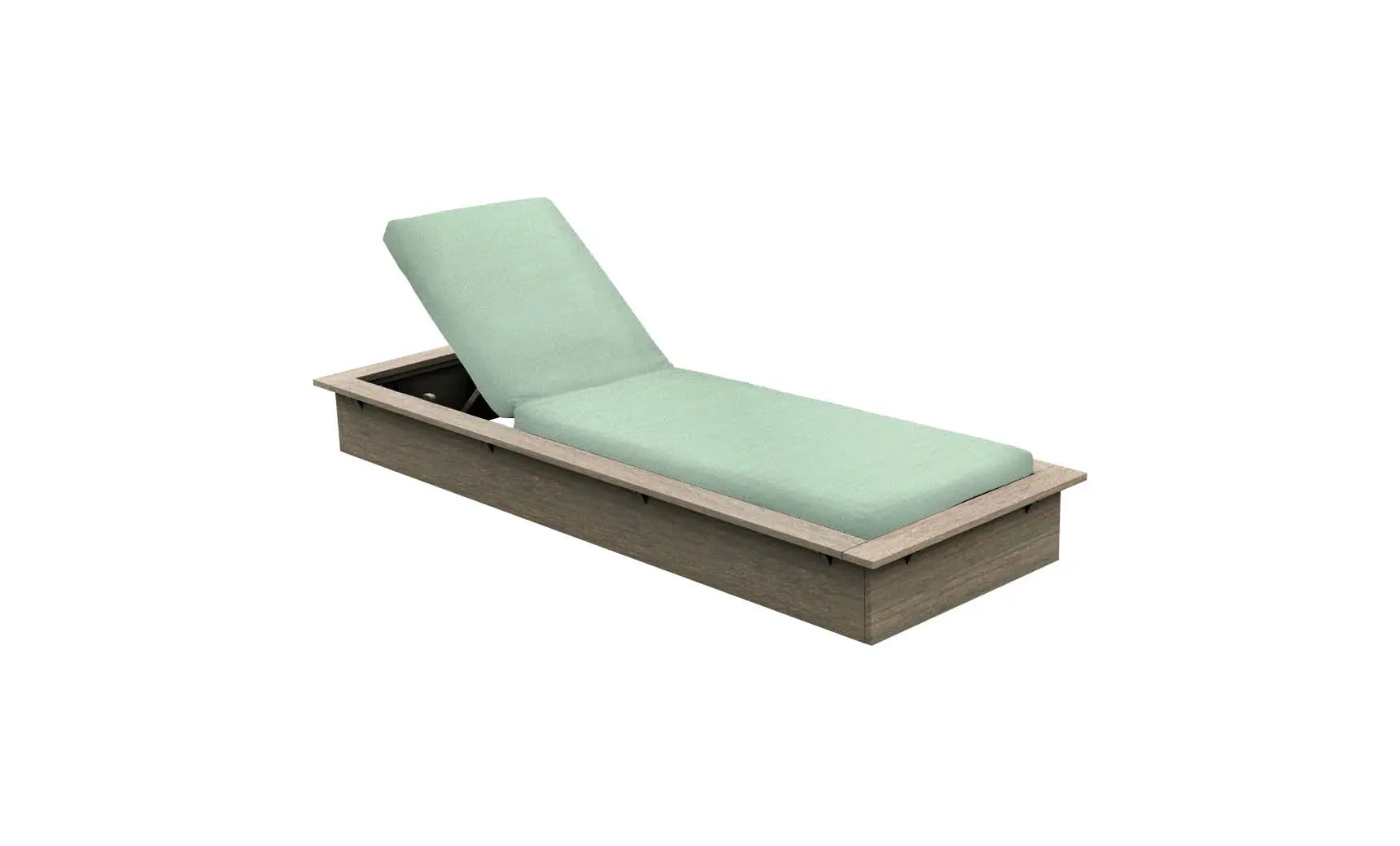 Echo Chaise lounge chair in gray fabric with wooden frame and curved backrest
