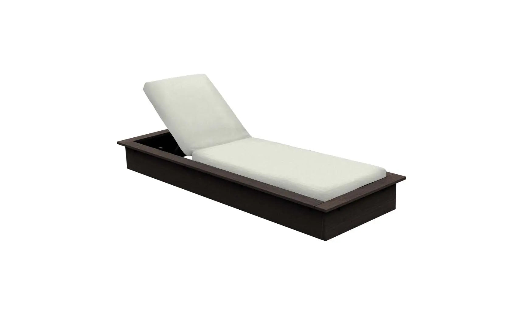 Echo Chaise lounge chair in gray fabric with wooden frame and curved backrest