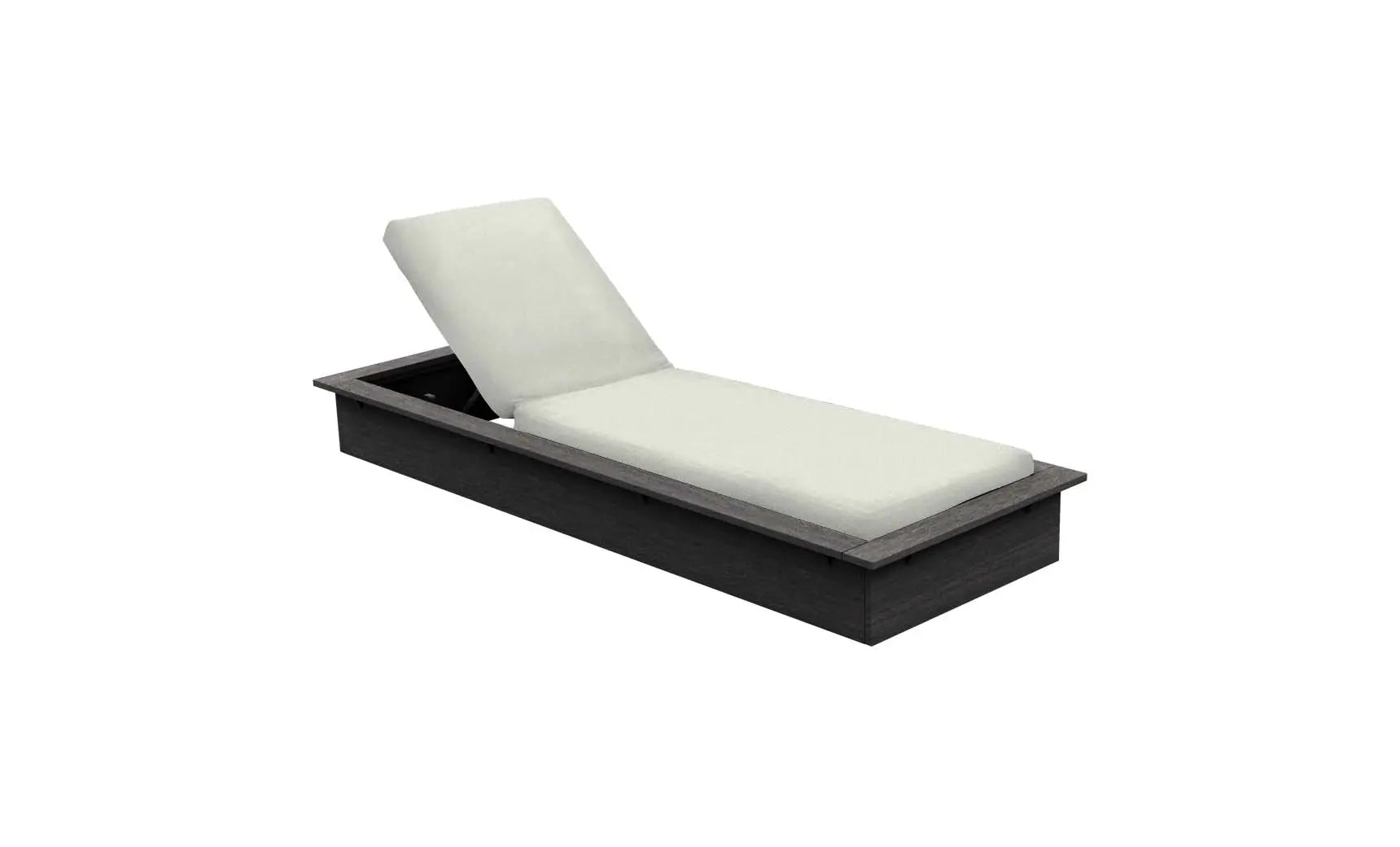 Echo Chaise lounge chair in gray fabric with wooden frame and curved backrest