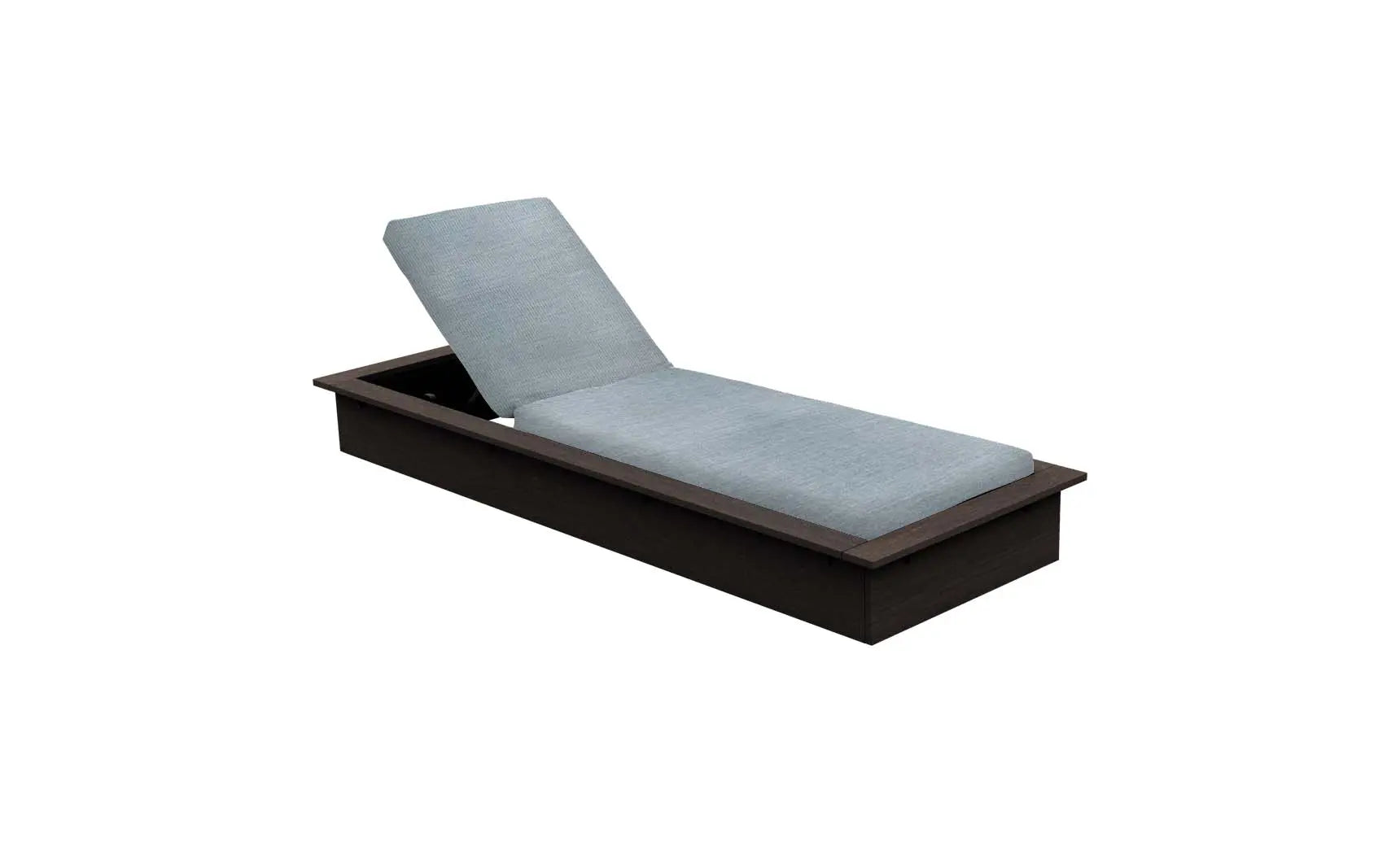 Echo Chaise lounge chair in gray fabric with wooden frame and armrests